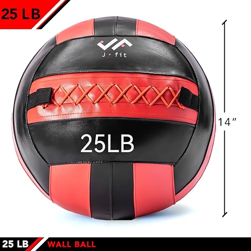 JFit Wall Ball – Premium Soft Weighted Exercise Ball for Strength, Conditioning, Gym & Home Workouts, 4-30 LB - color: Red/Black, style: 25 LB