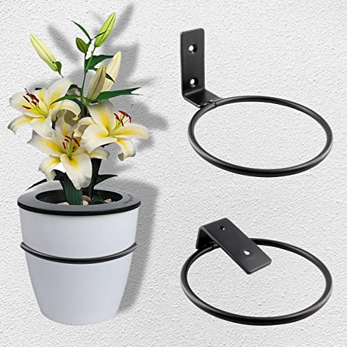 Jiozermi 2 Pack 8 inch Flower Pot Holder Ring, Matte Black | Flower Pot Holder Ring Wall Mounted Set Wall Mounted Metal Planter Hanger Matte Black Hanging Plant Holder - size: 8"
