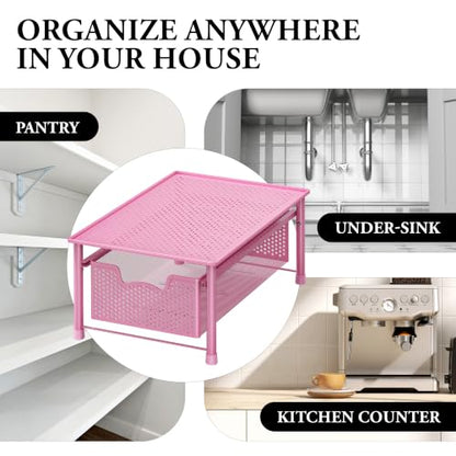 Simple Houseware Stackable Cabinet Basket Drawer Organizer, Pink - color: Pink, size: 1-Tier