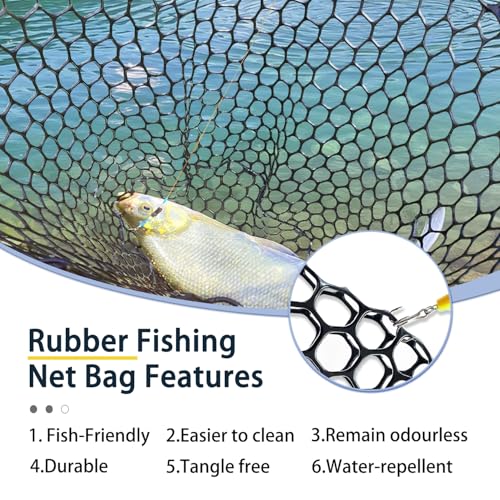 Telescoping Metal Lock Fishing Net Blue Aluminum Alloy Rubber Fish Net - Adjustable Length Lightweight Foldable Large Fishing Net with Handle Collapsible Extendable Fishing Accessories - color: Blue:3-section pole|length:63.7"