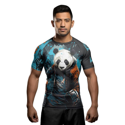 Panda Fighter Men's Short Sleeve Compression Rash Guard MMA Jiu Jitsu BJJ Grappling Base Layer Combat Shirt - color: V3, size: Medium