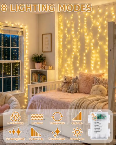 2 Pack 200 LED Battery Operated String Lights, 8 Modes Twinkle Fairy Lights - color: Warm White, size: 2PK(100LED)