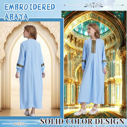 GYQMBT Long Sleeve Muslim Dress for Abaya,Islamic Clothes,Prayer Clothes Robe - color: Blue, size: 120 (5-6 Years)