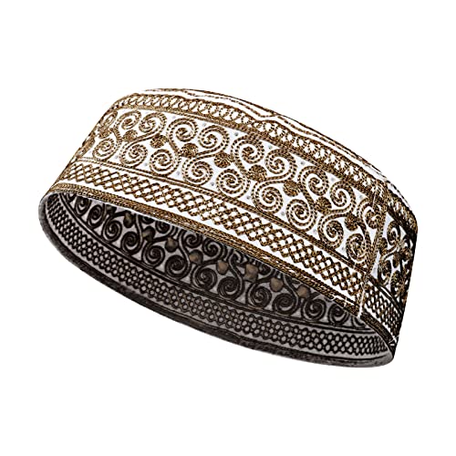 Muslim Prayer Kufi Hat for Men Boys Islamic Beanie Skull Cap Prayer Headwear Embroidery Kofia Topi Sun Hat Ramadan Eid Gift - color: Dark Coffee