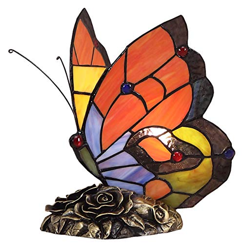 Bieye L10038 Butterfly Tiffany Style Stained Glass Accent Table Lamp Night Light, 9 inches Tall - color: Multi-colored A