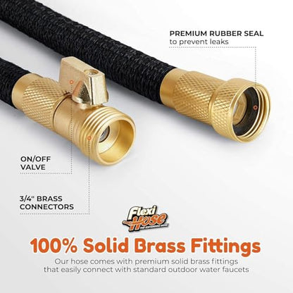 Flexi Hose with 8 Function Nozzle, 75FT - Lightweight Expandable Garden Hose, No-Kink Flexibility, 3/4 Inch Solid Brass Fittings and Double Latex Core - size: 75ft