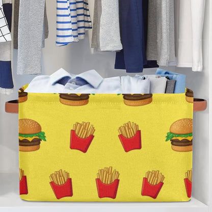 Storage Basket Burger Fries Storage Bins with Handles Polyester Storage Boxes Collapsible Nursery Baskets for Bathroom Living Room,1 Pack - size: 1 Pack