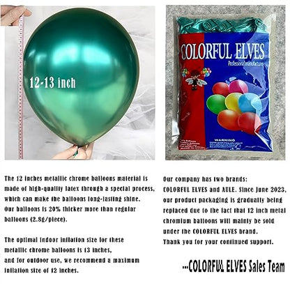 12 Inch 100 Pcs Latex Metallic Chrome Balloons Helium Shiny Thicken Balloons Party Decoration (Green) - color: Green