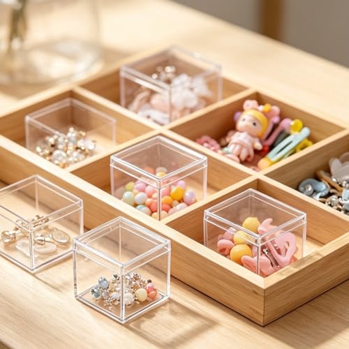Small Acrylic Boxes Clear Candy Box with Lids Plastic Square Cube 2 Pieces Small Acrylic Storage Containers for Pill and Tiny Jewelry - size: 1.3 x 1.3 x 1.3 Inch