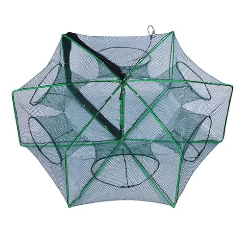 Foldable Bait Trap Fishing Net - Hand Cast Cage for Catching Fish Shrimp Crab Crawfish - color: Green, size: 6 Entrances