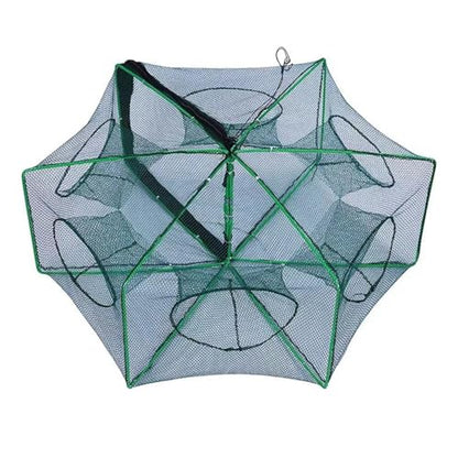 Foldable Bait Trap Fishing Net - Hand Cast Cage for Catching Fish Shrimp Crab Crawfish - color: Green, size: 6 Entrances