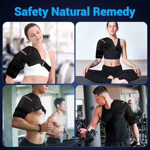 Comfytemp 숄더 아이스 팩 랩 로테이터 커프 콜드 테라피 (라지/XL) | FSA 적격 HSA, 부상을 위한 아이스 팩 재사용 가능, 통증 완화를 위한 냉찜질 어깨 지지대, 수술 회복, 블랙 - color: 블랙., size: 대형