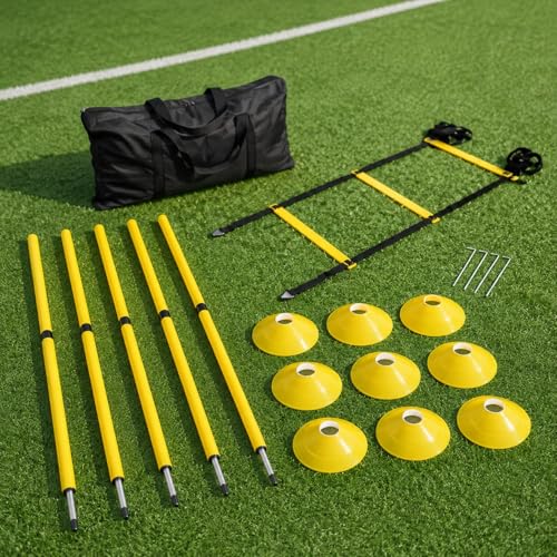 Agility Ladder Speed Training Kit, Soccer Training Equipment Set, PP Rung Agility Ladder Synthetic Disc Cones with Storage Bag - style: Yellow Agility Ladder Training