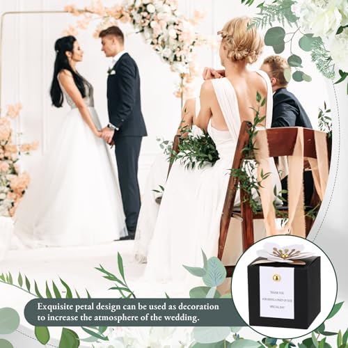 Affrolling 50 Pcs Wedding Favor Boxes with Thanks Card Square Flower Candy Boxes Paper Bridal Gift Box for Guests Wedding Bridal Shower Birthday Party Anniversary(Black) - color: Black