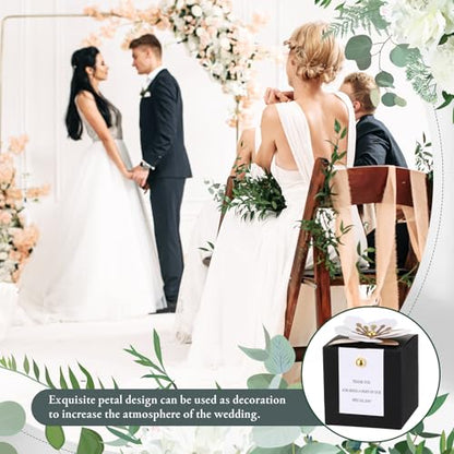 Affrolling 50 Pcs Wedding Favor Boxes with Thanks Card Square Flower Candy Boxes Paper Bridal Gift Box for Guests Wedding Bridal Shower Birthday Party Anniversary(Black) - color: Black