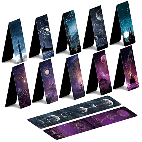 12 PCS Cool Magnetic Bookmarks, Space Starry Night Bookmark for Book Lovers, Bulk Bookmarks for Women Men, Unique Book Mark for Reading, Students, Classroom Gifts, School Prize, Reading Present
