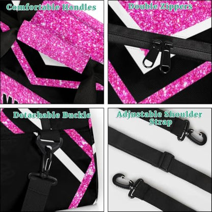 Personalized Volleyball Sports Bag, Custom Sport Duffel Bag Large Compartment Cheerleaders Dance Bag Weekender Bags Travel Bag, Bright Pink Glittering with Black - color: Hot Pink