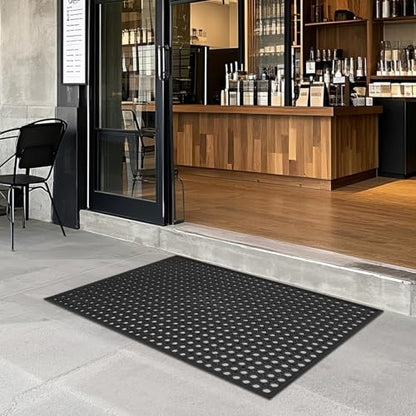 Outdoor Rubber Mat Kitchen Anti-Fatigue Floor Mats (24" x 36") Restaurant Bar Floor Mat New Rubber Non Slip Drainage Mat Black - size: 36"L x 24"W x 0.4"Th