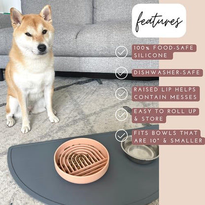 Should We Go? Waterproof Silicone Dog Food Mat – Large Size Non-Slip Pet Bowl Mat, Raised Edge Design, Easy-to-Clean Pet Food Placemat for Dog & Cat Bowls, 28" Across x 14" Deep - Honey - color: Honey, size: Large