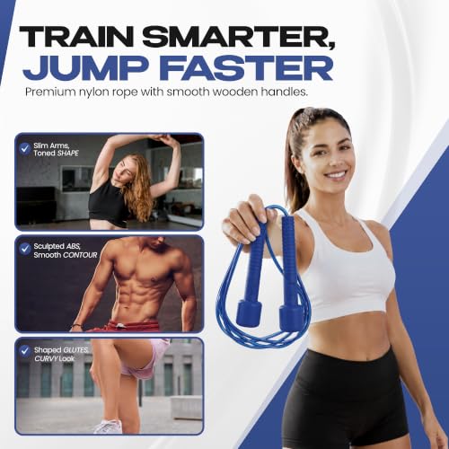 Green Hill Jump Rope for Youth & Adults – Adjustable Nylon Jumping Rope & Skipping Rope - Speed Rope for Fitness, Boxing, CrossFit, Gym & Home Workouts - color: Blue