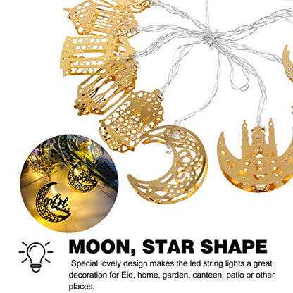 Uonlytech 1 Set Muslim Ramadan String Lights Muslim Eid Party Light Decors Eid Mubarak Decoration Fairy String Lights Battery Operated LED Ramadan Lamp for Festival Golden