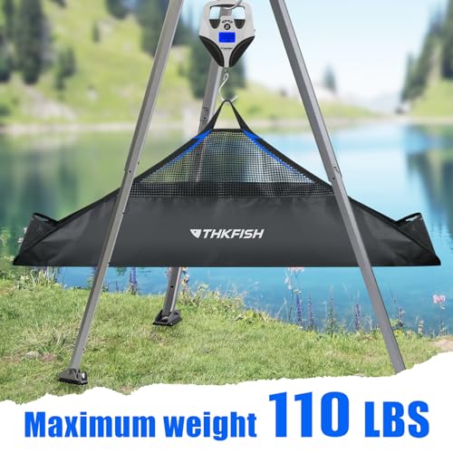 THKFISH Folding Weigh Sling Fish Bag - 47x10.5in Heavy Duty Transport Bag with Fish Ruler for Tournament Use