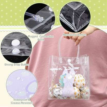 Aliceset 24pcs Happy Easter Gift Bags Bulk - Easter Clear PVC Bunny Gift Bags with Handle Reusable Candy Party Favor Totes for Snack Candy Treat Party Favor (Rabbit, 6.31"x 5.91"x 3.15") - style: Rabbit