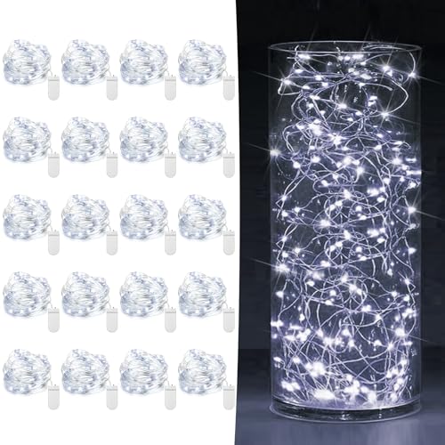 20 Pack Fairy Lights Battery Operated 7ft 20 LED Mini String Lights Twinkle Lights Silver Wire Firefly Starry Lights for Mason Jars Wedding Party Christmas Centerpiece Table Decorations, Cool White - color: Cool White, size: [20 Pack] 7 Feet 20 LED
