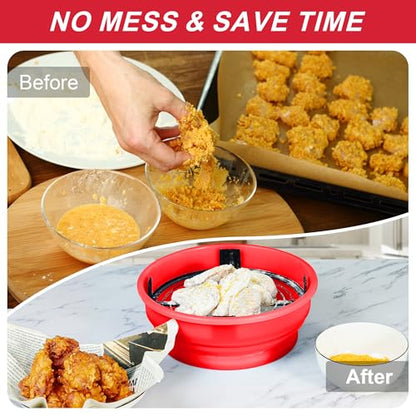 Collapsible Batter Bowl - Breading Bowl Shaker with Lid , Bright Red - color: Bright Red