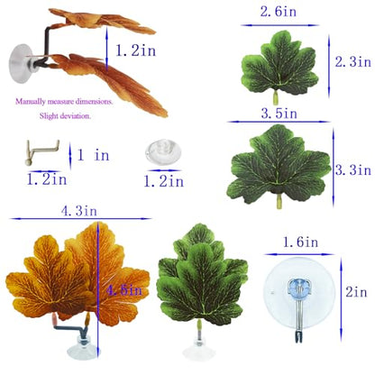 Fish Leaf Pad Betta Leaf Hammocks with Suction Cup 3pcs Fish Tank Accessories Aquarium Decor Plastic Plants Natural Habitat Spawning Breeding Resting Bed Multi Leaf Design (Green)