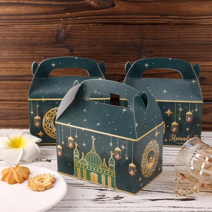 Gosknor 12pcs Ramadan Gift Box, Ramadan Mubarak Gift Box Foldable Paper Goodie Boxes for Presents Party Favor Boxes Eid Al Fitr Gift Boxes for Candy Goodies Gifts Muslim Party Supplies
