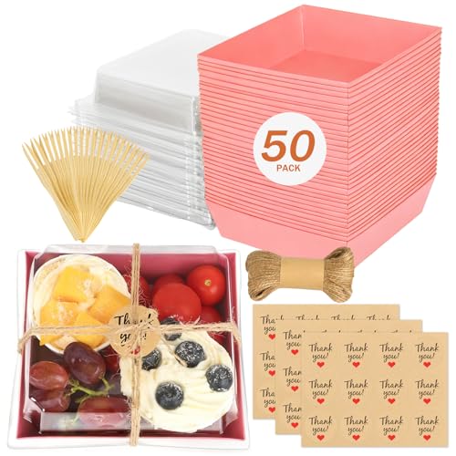 50Pcs Small Charcuterie Boxes with Clear Lids, Food Container, Pink - color: Pink 50