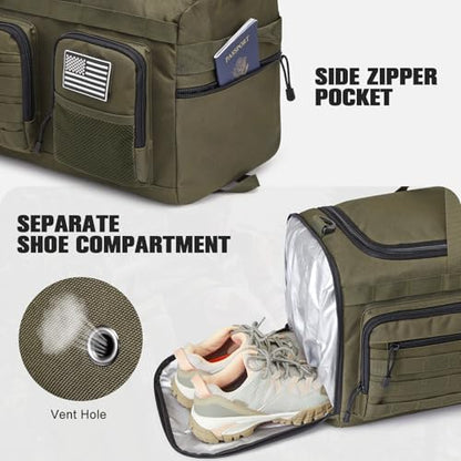 G4Free 3-in-2 Duffle Bag Travel Gym Sports, Large Tactical Duffel Backpack | 50L/65L with Shoes Compartment and Wet Pocket, Military Workout Bag for Men and Women, Dark Tan - color: Dark Tan