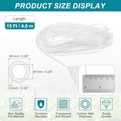 uxcell Clear PVC Tubing, 1mm ID x 2mm OD - 15ft PVC Tube Lightweight Vinyl Hose, Transparent Flexible Plastic Water Tubing for Air Oil Water Transfer Aquarium Irrigation - size: 1mm ID x 2mm OD
