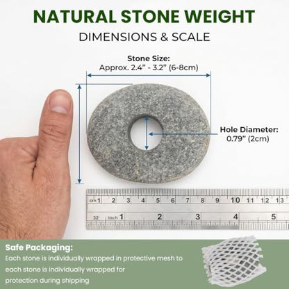 5-Pack Natural River Stone Aquarium Plant Weights, 0.79 Inch Hole | 3 Single-Hole and 2 Double-Hole Anchors, No-Tie Stem Insertion, Reusable, for Bare-Bottom and Planted Tanks