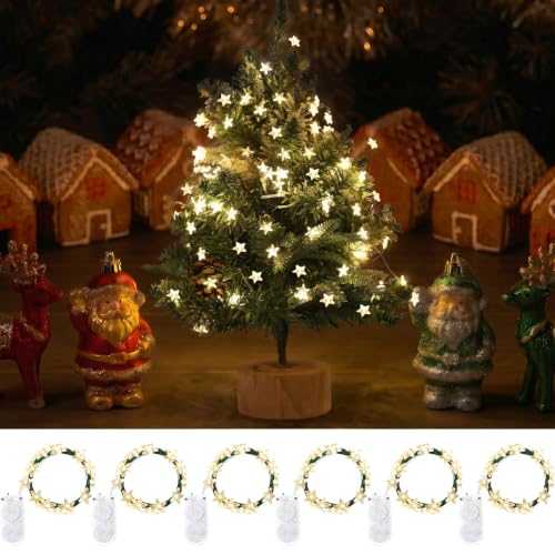 6 Packs 6.6ft 20LEDs Star Fairy Lights Battery Operated,Mini Star String Lights,Waterproof Twinkle Starry Light for DIY Gift Bottle Table Christmas Ramadan Wedding,Green Wire,Warm White - color: Green Wire, size: 120 Leds