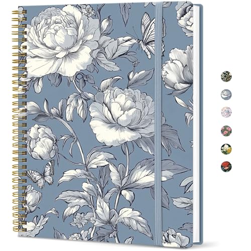 Taja Large Spiral Lined Journal for Women, 8.5" x 11" Notebooks for Work Collge Ruled, A4 Aesthetic Cute Journaling Notebooks for Writing, Plastic Cover, Butterfly Peony - color: M-Butterfly Peony