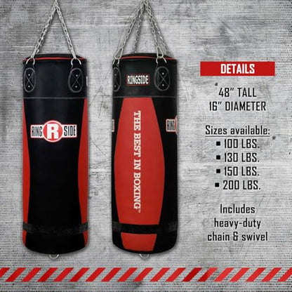 Ringside Large Leather Heavy Bag, Punching Bag for Boxing Training and Workout, Includes Heavy Bag Chain and Swivel - size: 130 lbs