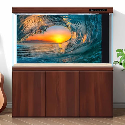 Ocean Wave Aquarium Background Sunset Mountains Sea Waves Fish Tank Background Fantasy Tropical Sunrise Seascape View Terrarium Backgrounds Ocean Mountain Panoramas Reptile Tank Backgrounds 24x12in - color: Jasper, size: 24(W)x12(H)inches/ 60(W)*30cm(H)