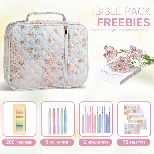 Bible Cover Case for Women Large Bible Cover with Durable Handle Quilted Bible Carrying Case for Girls Bible Study Supplies Accessories (Spliced Flower, Spliced Flower) - color: Spliced Flower