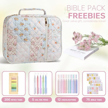 Bible Cover Case for Women Large Bible Cover with Durable Handle Quilted Bible Carrying Case for Girls Bible Study Supplies Accessories (Spliced Flower, Spliced Flower) - color: Spliced Flower