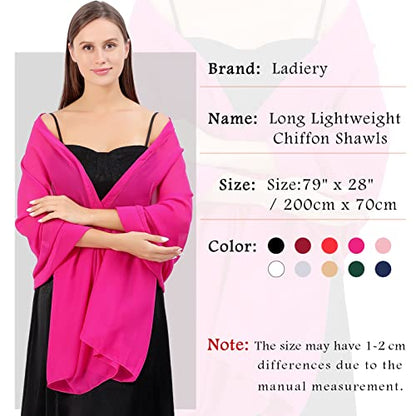 Ladiery Chiffon Shawl Wraps for Women Evening Dresses, Elegant Soft Sheer Shawls for formal dressy Bride Wedding - color: Rose Red(1)