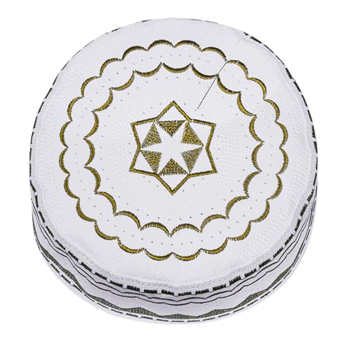 RUIXIA Men Boys Muslim Prayer Kufi Hat Skull Cap Embroidery Islam Kufi Headware takke Praying Beanie Hat Kofia Topi Hat - color: Yellow-teens/Aults