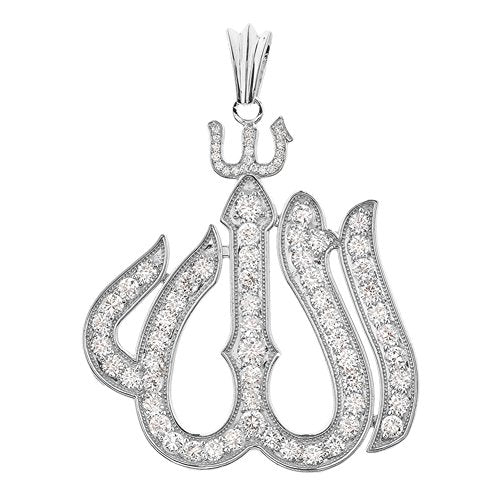 Middle Eastern Jewelry Elegant 14k White Gold Diamond Large Arabic Allah Pendant Necklace