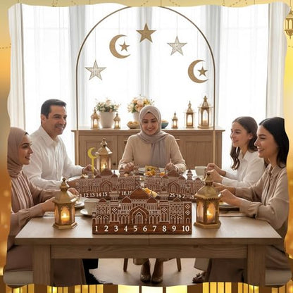 Leinuosen Ramadan Wooden Countdown Calendar Eid Mubarak Ramadan Mubarak Advent Calendar Eid Islamic Countdown Table Decoration for Muslim Festivities Decoration Gift(Classic) - style: Classic
