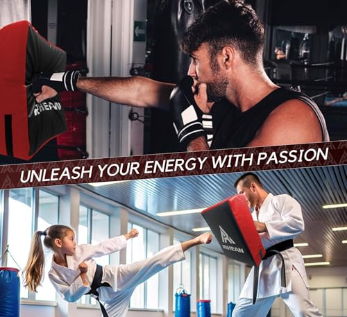 Martial Arts Kicking Shields - Kick Pad for Muay Thai, Taekwondo, Football, Basketball, Hockey Training - Denser Foam, Long Lasting PU Leather Kick Shield - style: 16x12in Red