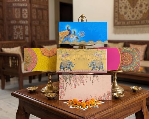 Eligent Traditional Designer Shagun Envelopes Pack of 12 Indian Wedding Gift Envelopes for Cash –7.5" x 3.8 | Decorative Money Holders for Special Occasions–Money Gift Covers for Raksha Bandhan