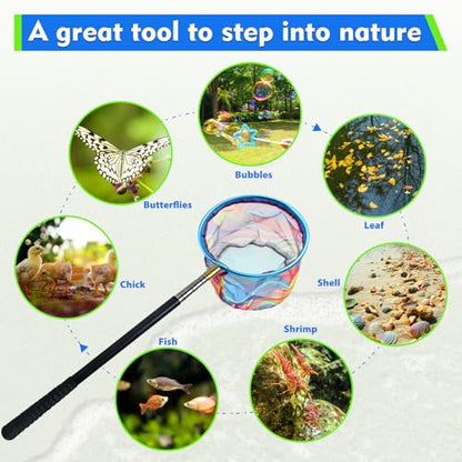 2PCS Kids Fishing Nets with Bucket - Telescoping Handle Retractable Landing Net Lightweight Aluminum Pole for Catch and Release Frog, Minnow, Butterfly, Crab, Beach and Creek Outdoor - color: 2PCS