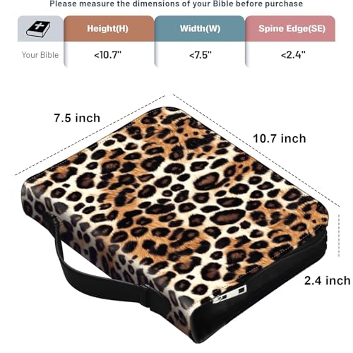 PU Leather Bible Cover with Handle & Pockets, Large Capacity Bible Case, Water-Resistant Scripture Organizer Bag with Bonus Card Holder, Christian Gift for Women & Men, Leopard Print - color: Leopard Print