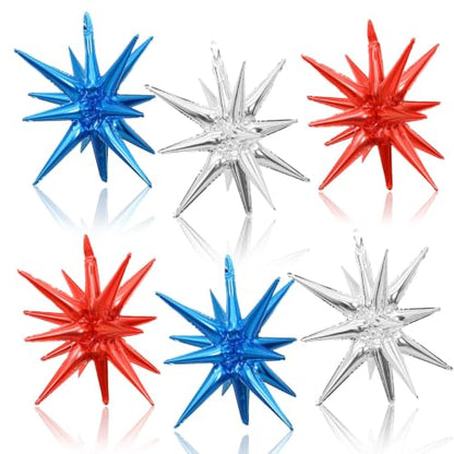 Red Blue Silver Star Balloons, 6PCS 22 Inch Foil Explosion Star Balloons - color: Dark Blue Red Silver